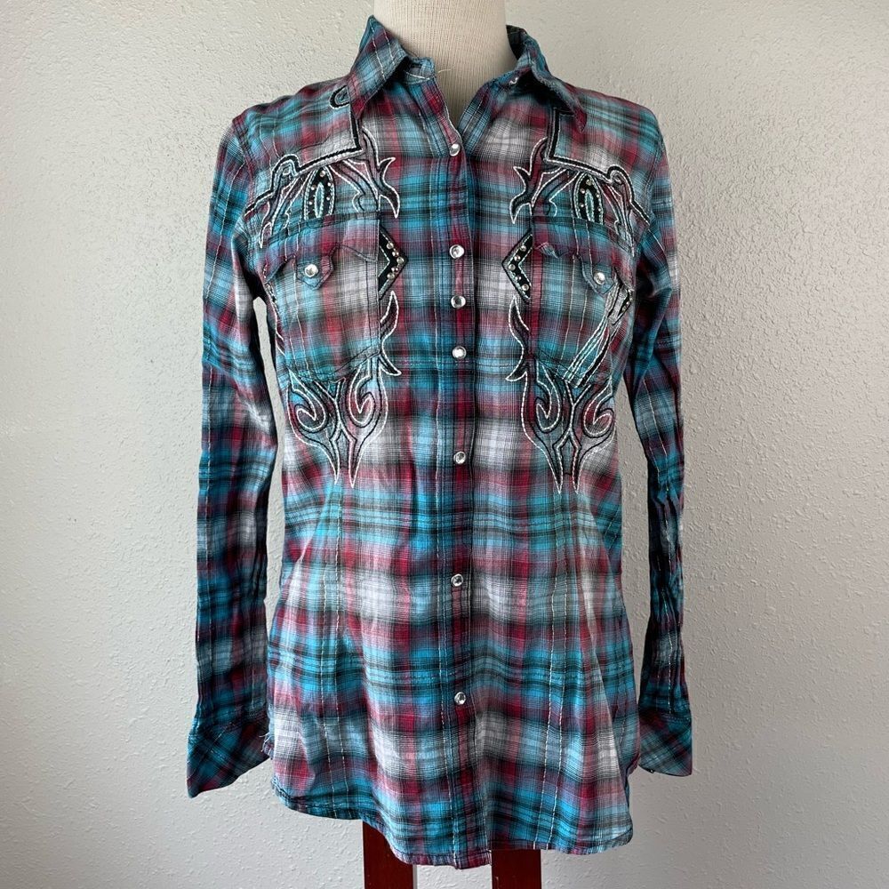 Rock 47 Snap Down Western Shirt Size M EUC